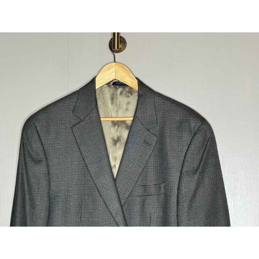 Silk Wool Ralph Lauren Houndstooth‎ Blazer Sport Coat 42R